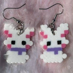 Kawaii Fluffy White Bunny with Scarf Earrings